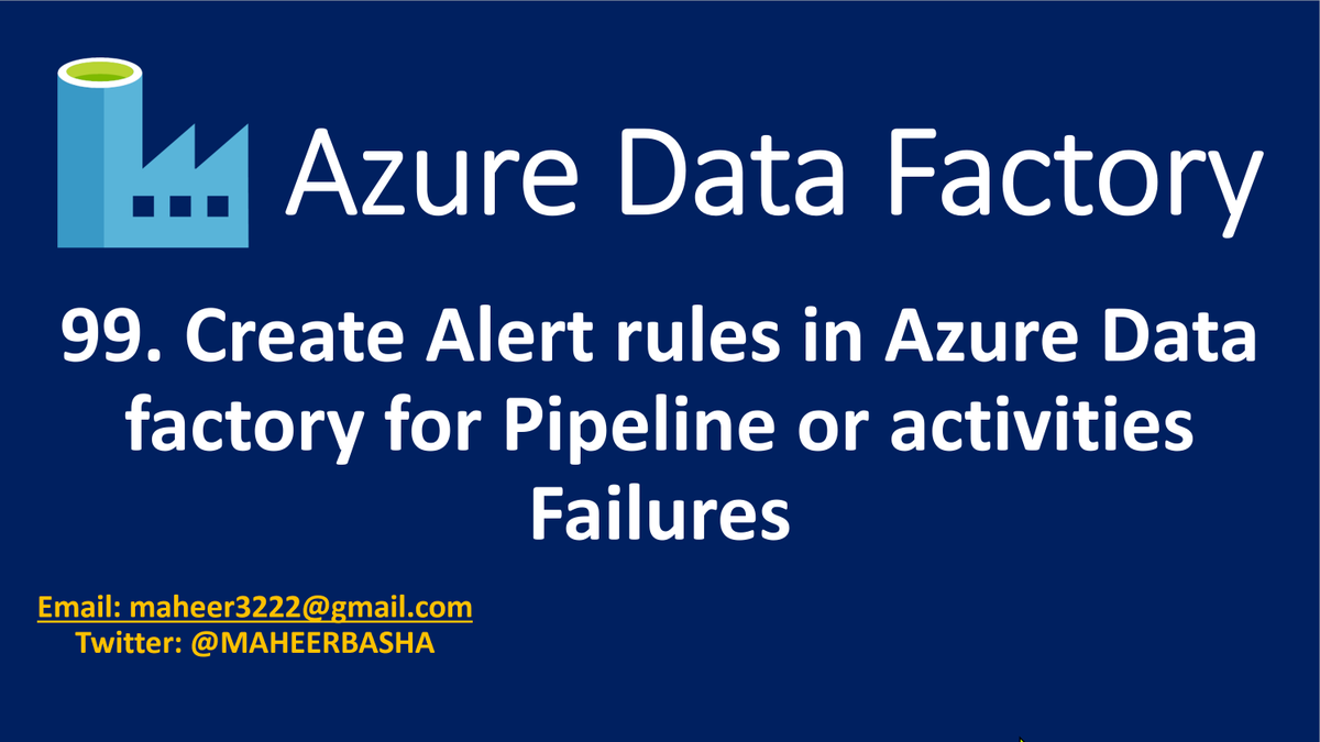 MAHEERBASHA's tweet photo. #adf #azuredatafactory #datafactory #azure #wafastudies #azuremonitor #alertrules #actiongroups
Create alert rules in Azure data factory to monitor pipeline or activity failures.
@AzDataFactory @Azure_Synapse
https://t.co/BtT28bWgXR https://t.co/48fqsEDaFb
