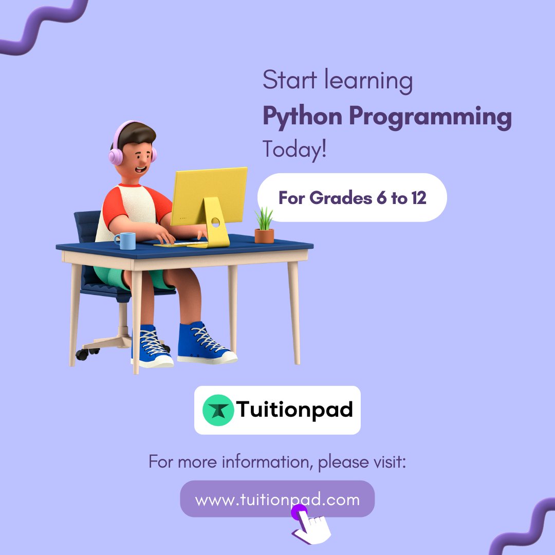 Tuitionpad1's tweet image. Get ready to enhance your coding skills with our Python Programming course! Perfect for kids in grades 6-12, this course will provide hands-on experience in coding and develop problem-solving skills.
Enroll now!
#PythonProgramming #CodeForKids #LearnToCode #tuitionpad #Skills