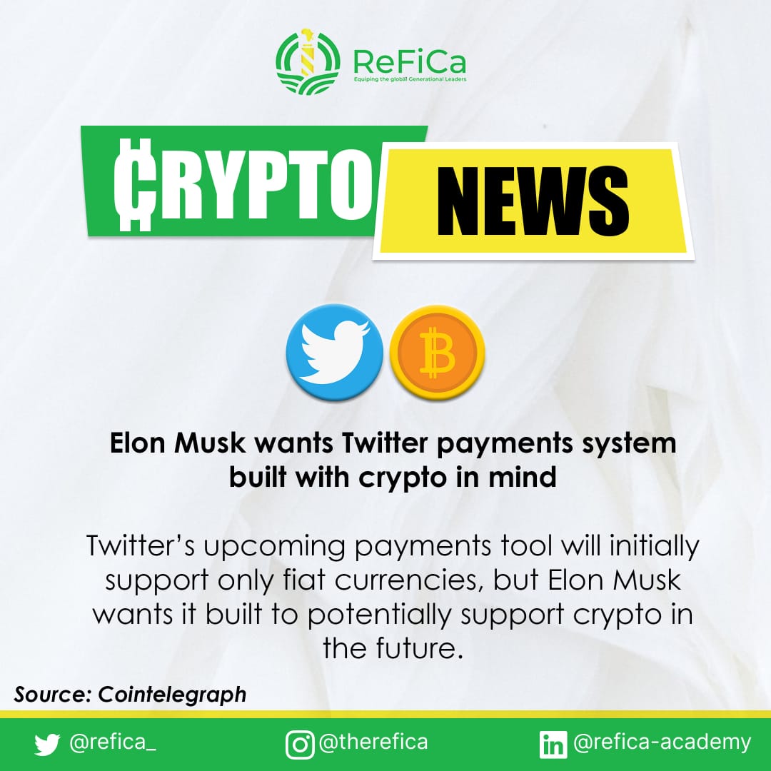 refica_'s tweet photo. 🖇️Refica's daily update 📌

Twitter chief Elon Musk has reportedly instructed his developers to build the platform’s payments system in such a way that crypto functionality can be added in the future.

Source: Cointelegraph
#refica #news #Education #ElonMuskTwitter #Twitter https://t.co/4cN6Wbr6wq