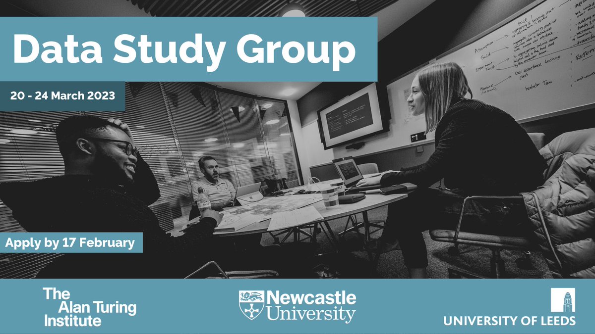 Newcastle Data (@newcastledata) on Twitter photo We're hosting a <a href="/turinginst/">The Alan Turing Institute</a> Data Study Group at <a href="/TheCatalystUK/">The Catalyst</a>, in collaboration with <a href="/LIDA_UK/">Leeds Institute for Data Analytics</a>
Develop your skills while working alongside talented researchers from multiple disciplines & help to solve a real-world #datascience challenge
More info👉t.ly/5JHP We're hosting a <a href="/turinginst/">The Alan Turing Institute</a> Data Study Group at <a href="/TheCatalystUK/">The Catalyst</a>, in collaboration with <a href="/LIDA_UK/">Leeds Institute for Data Analytics</a>
Develop your skills while working alongside talented researchers from multiple disciplines & help to solve a real-world #datascience challenge
More info👉t.ly/5JHP