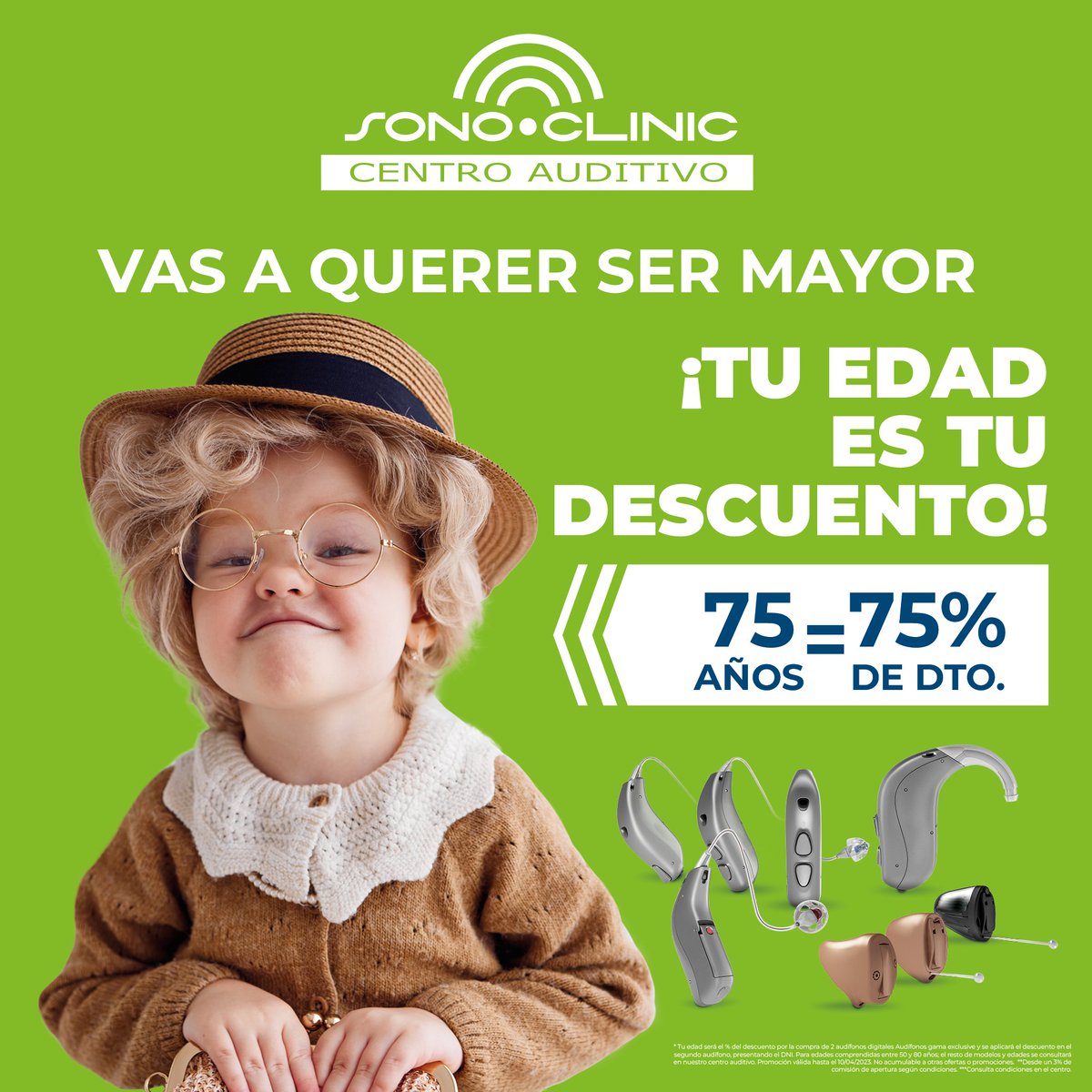 🥳 ¡Tu edad, tu descuento! 🥳

Lanzamos una de las promociones más destacadas de nuestro Centro Auditivo Sonoclinic. 

Ponte en contacto con nuestros centros y pide información sin compromiso.

Torrejón de Ardoz: 📞 91 676 05 56
Coslada: 📞 91 669 24 37

sonoclinic.com/promocion-audi…