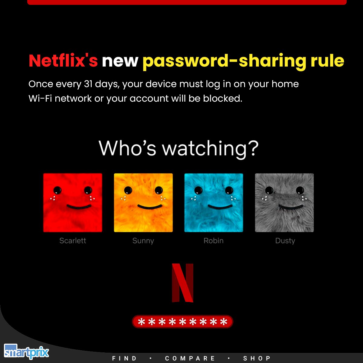 Smartprix's tweet photo. Netflix Password Sharing Now Not Possible
What are your thoughts on this?
#Netflix #NetflixNewRule #PasswordSharing https://t.co/yFytlQAEnn