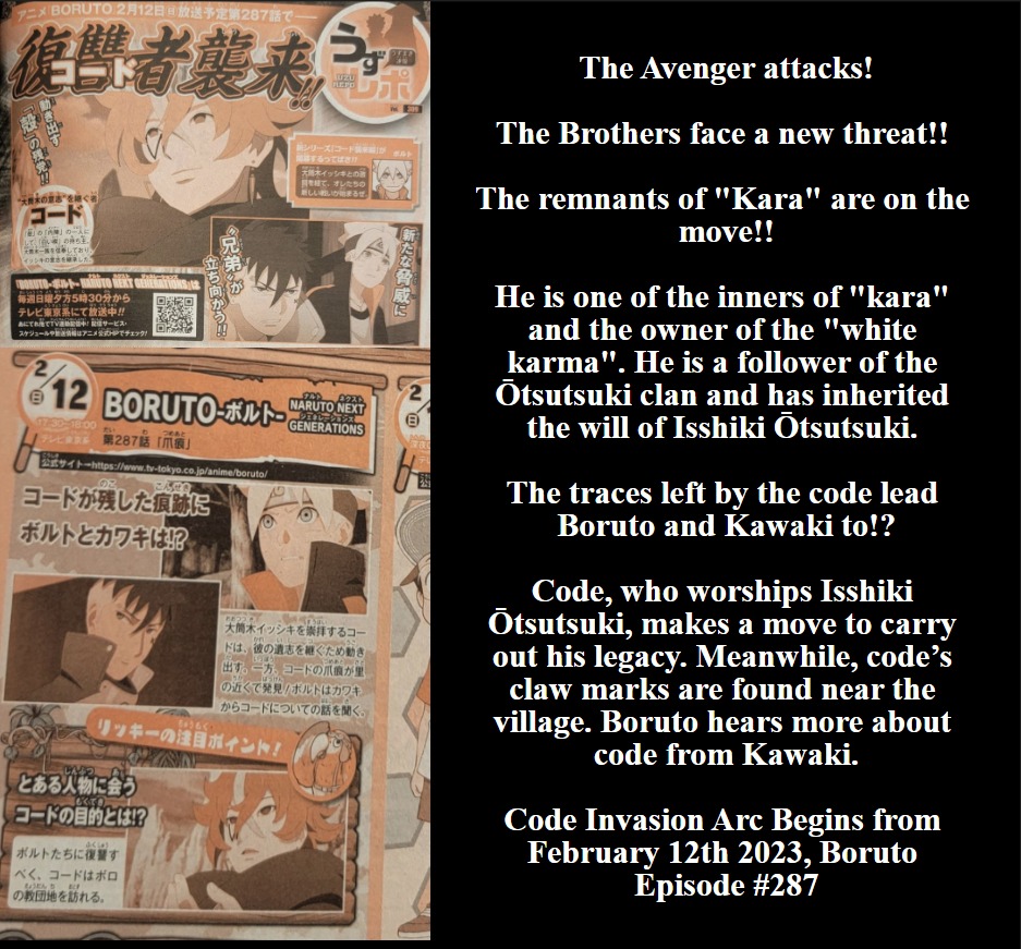 The preview for Boruto episode 289 highlights Kawaki's concerns about Code
