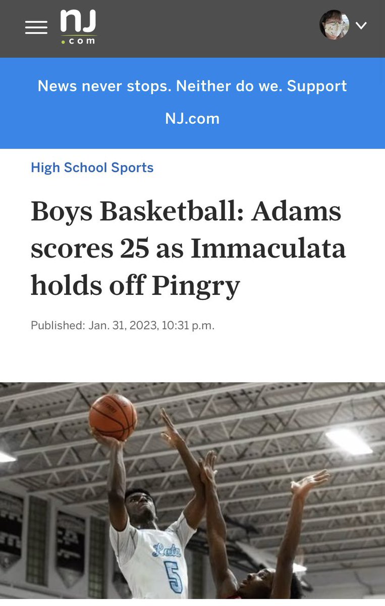 Davis Adams (2023) scored 25p to lead Immaculata over Pingry.