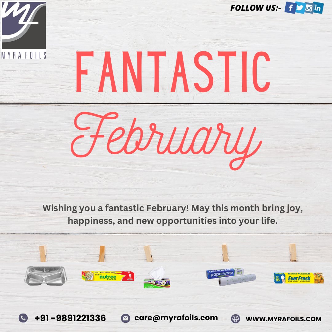 Wishing you a fantastic February! May this month bring joy, happiness, and new opportunities into your life.
.
.
.
🤙 wa.me/919811163962
#FearlessFebruary #FabulousFebruary #FantasticFebruary #myrafoils #aluminium #foils #aluminiumtraders #myrafoilspvtltd #aluminiumfoils