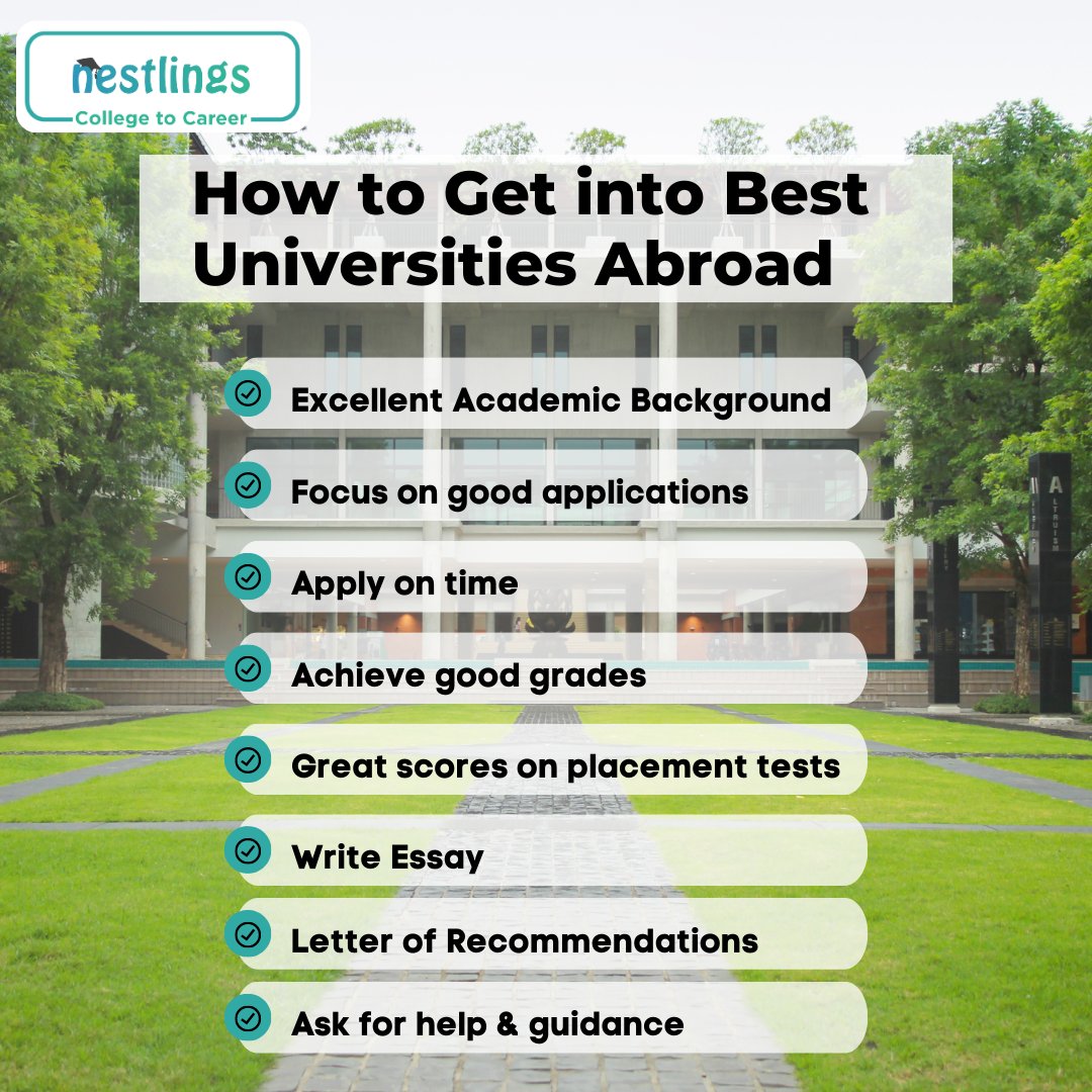 NestlingsGrp's tweet image. Planning study abroad? Know how to get into best universities abroad. 
Want assistance on the overseas education process? 
Call us on +918951980785

#Nestlings #fallintake #Internationalstudents #studentlife #studentloan #studyabroad #studyoverseas #visa #applicationdeadlines