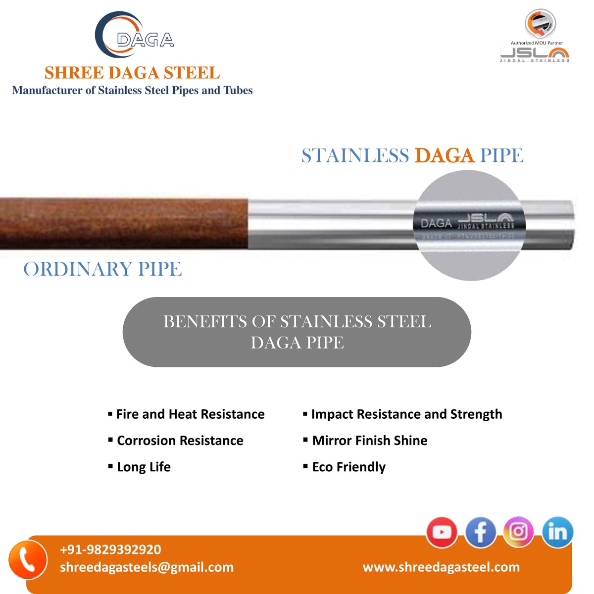 shreedagasteel's tweet photo. Difference between Ordinary Pipe vs Stainless Steel DAGA Pipe.
For more information Contact us
📱 +91-9829392920
Email:info@shreedagasteel.com
🔗 https://t.co/LJhZ31upEF
#sspipe #stainlesssteelpipe #stainlesssteel
#stainless_steel #pipeandtube
#curtainpipe https://t.co/G51jqahd90