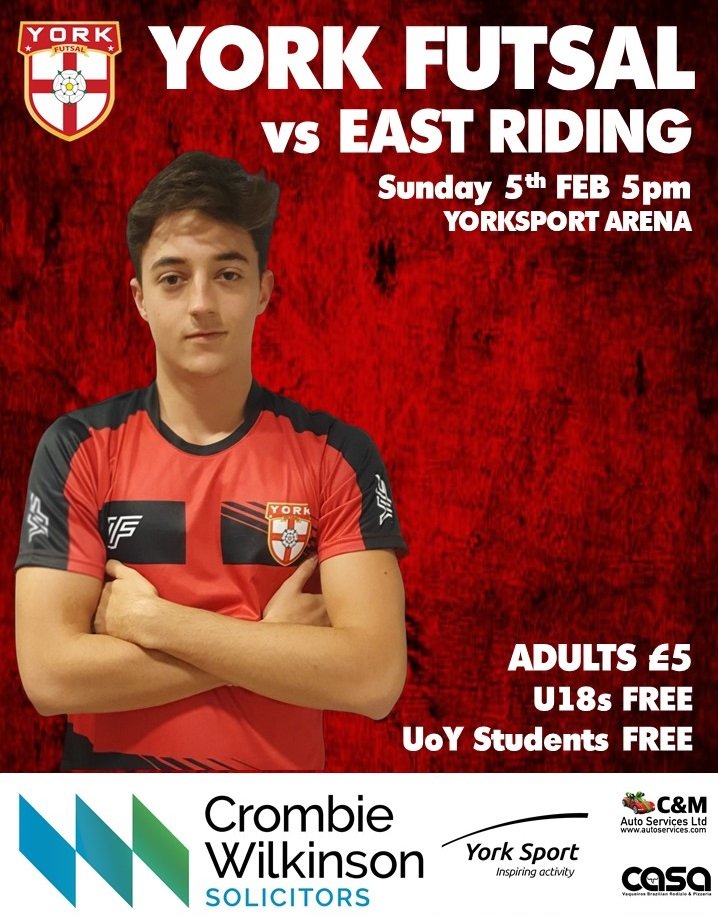 YorkFutsal's tweet photo. SUNDAY - 5th FEBRUARY
York vs @ERFutsalClub
#BeYork https://t.co/sugUjrvJOY