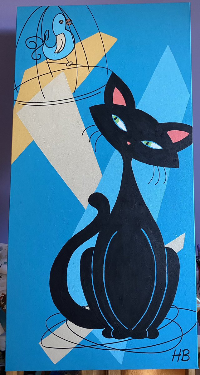 Finally finished an IRL painting for the first time in 18mths!!! #crofam #redbubble #nftartist #voicehq #Retro #midcentury #catart