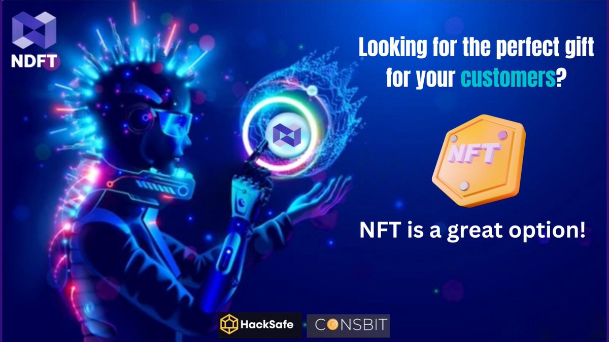 Ndft_Official's tweet photo. Looking for the perfect gift for your customers?
NFT is a great option!
#metaverse #smartchain #defi #nft #digitalcoin #uniqueconcept #Finance #nonfunjibletoken #token #exchagetoken #virtualcoin #virtualworld #gamematerial #gaming #metaversegaming #blockchaingaming #nftgaming https://t.co/Y6CZnYvzvO