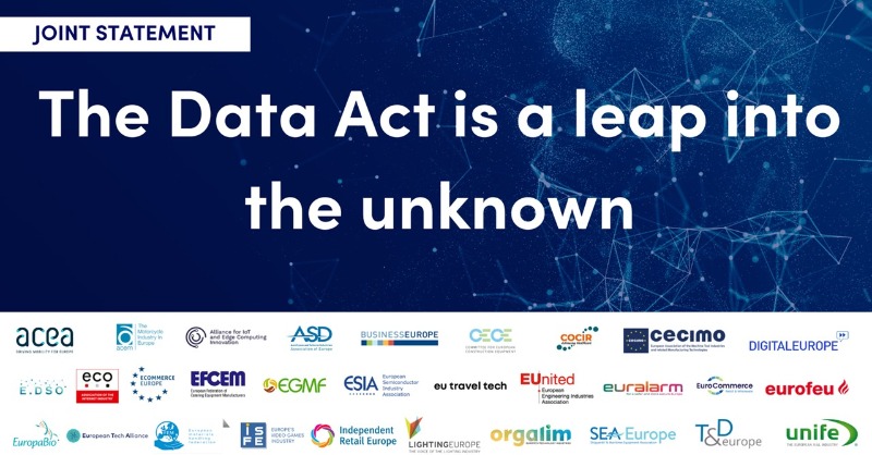 DIGITALEUROPE's tweet photo. 📢 JOINT STATEMENT

The #DataAct's impact on European companies will be huge. As policymakers are spearheading the proposal, we are joining forces with other European associations to sound the alarm.

Swipe right to see 5️⃣ things the @Europarl_EN &amp; the @EUCouncil must ensure: