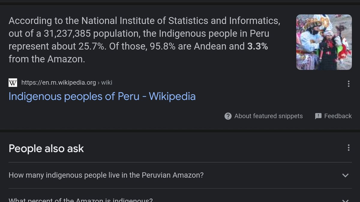 @Jasperlope Bigot? I'm Quechua. Any person with a passing knowledge of South America would know Amazon tribes aren't big enough to have a political impact of this size. But since you asked, a basic google search shows Quechua greatly outweigh Amazon tribesin Peru.