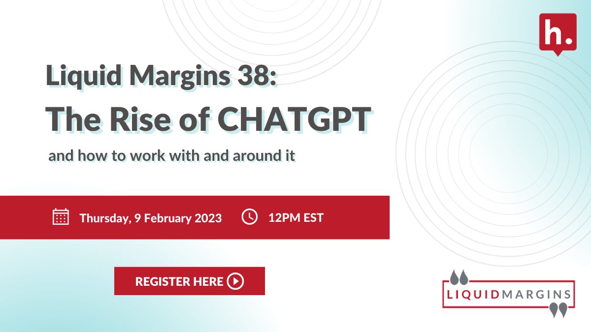 Join us for our upcoming episode, "Liquid Margins: The Rise of ChatGPT and how to work with and around it". Learn from experts and discover how this technology is changing the face of higher education. Stay ahead of the curve. 
Register here: hubs.li/Q01zRQll0 #chatgpt