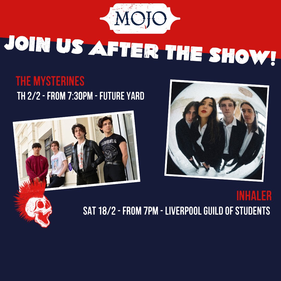 Check out our local gigs this month and join us at MOJO for an epic after party! 🎵

Show us your gig ticket and we'll give you a free shot to kick start your night. Expect good music, great drinks and we're open until late! 🤘

Book now! pulse.ly/06etfuwfrs