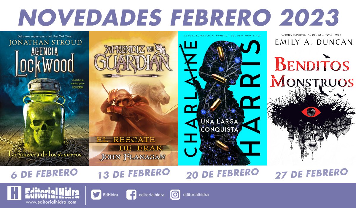 📢 ¡Ya estamos en febrero!

Durante este mes publicaremos las siguientes novedades:

🔸#AgenciaLockwood 2: La calavera de los susurros
🔹#AprendizDeGuardián 7: El rescate de Erak
🔸#GunnieRose 2: Una larga conquista
🔹Benditos monstruos, la conclusión de #AlgoOscuroYSagrado