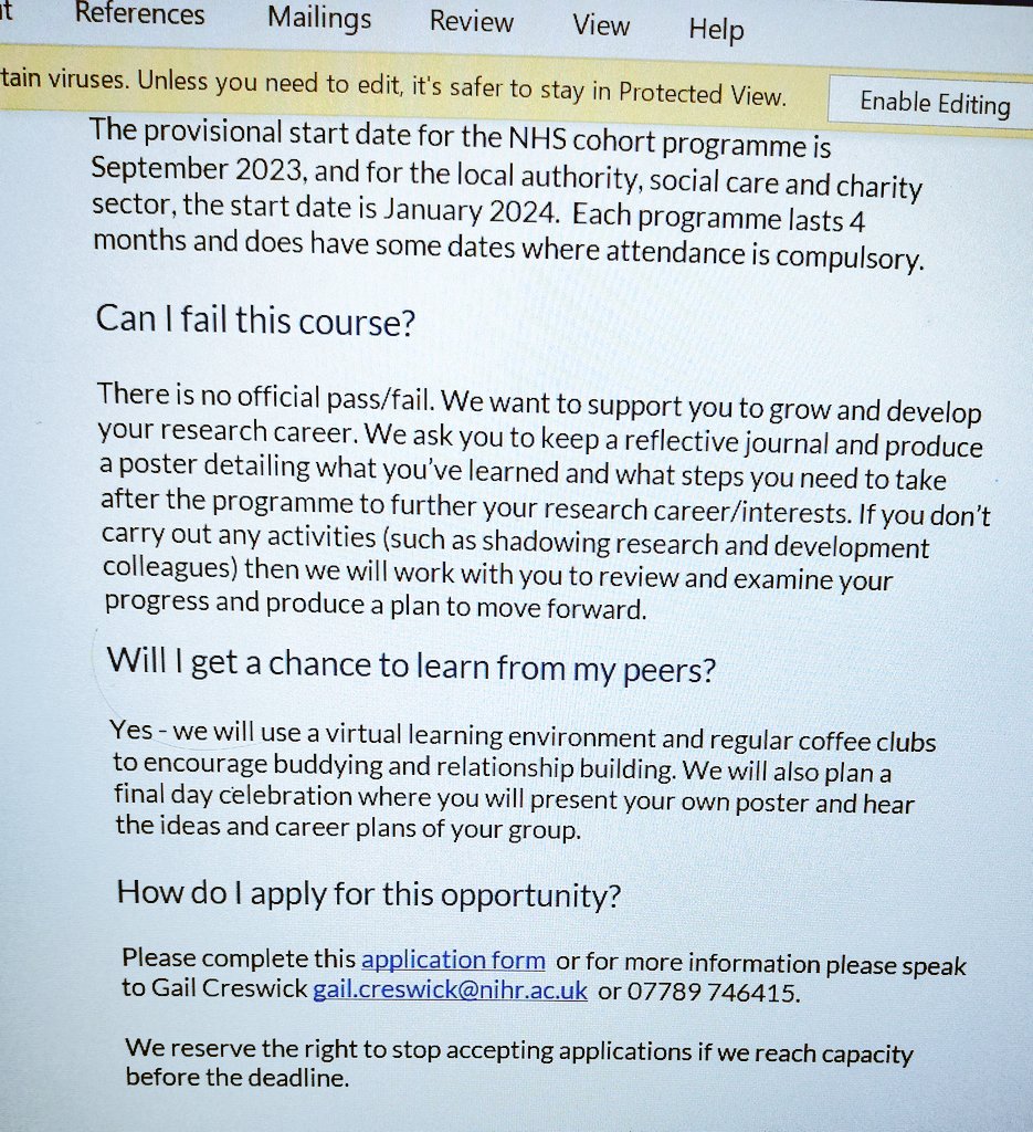 Sarah💙💚 (@sportfixyorks) on Twitter photo Applications now open for next cohorts of the NIHR Yorkshire & Humber "First Steps in Research"
NHS cohort to start Sept 2023, Social Care/Charity Sector to start Jan 2024 (Can send flyer on request). #SocialCare #PaRC
<a href="/M_Wilberforce/">Mark Wilberforce</a> <a href="/rachymurph33/">Rachel Murphy</a> <a href="/RichardWebbNY/">Richard Webb</a> <a href="/YHCuriosity/">The Curiosity Partnership</a> Applications now open for next cohorts of the NIHR Yorkshire & Humber "First Steps in Research"
NHS cohort to start Sept 2023, Social Care/Charity Sector to start Jan 2024 (Can send flyer on request). #SocialCare #PaRC
<a href="/M_Wilberforce/">Mark Wilberforce</a> <a href="/rachymurph33/">Rachel Murphy</a> <a href="/RichardWebbNY/">Richard Webb</a> <a href="/YHCuriosity/">The Curiosity Partnership</a>
