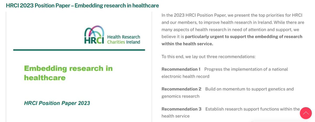 HealthSciAcadLK's tweet photo. It is positive to see that the Health Research Charities Ireland @HRCIreland Position Paper 2023 'Embedding Research in Healthcare' is endorsing the HSE National R&D Office @HSEResearch plan to establish research support functions within the health service. #hseresearch https://t.co/S8EJXhQvno