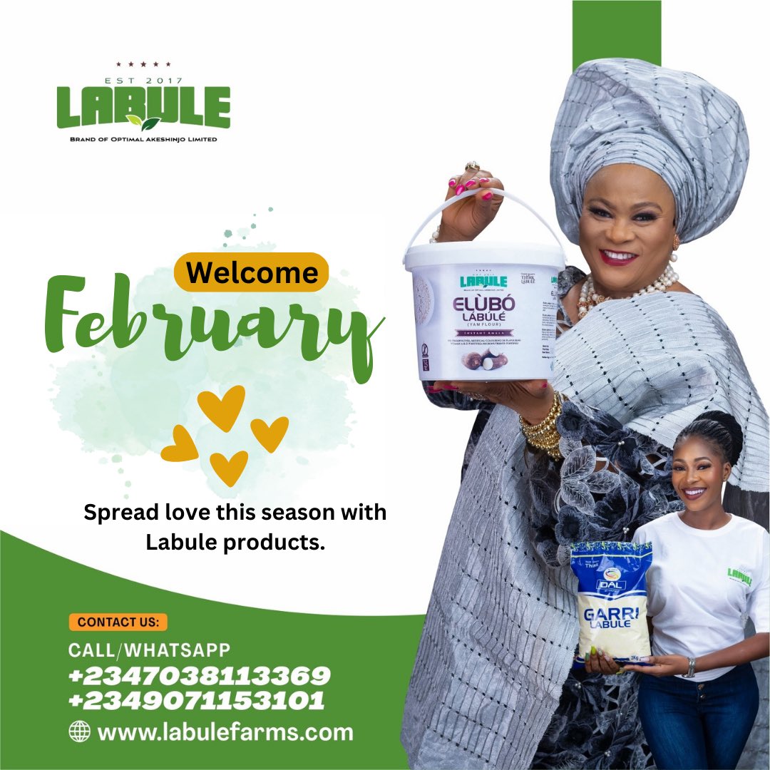 labulefarms's tweet photo. Welcome February,
A month that inspires the culture of love. Don’t forget to put a smile in the face of a loved one this season with any of our Labule products.

Hurry Now!
For more enquiries:
Call 📞 : 07038113369
WhatsApp📱: 09097116310 https://t.co/mrlDTMuFJo
