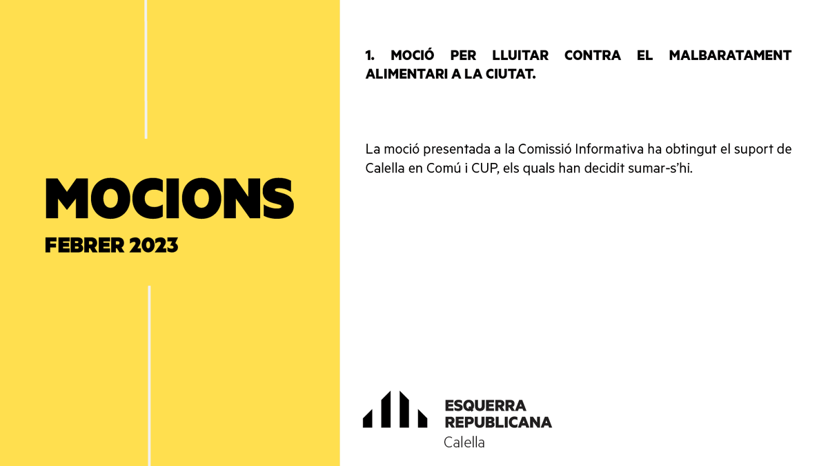 ERCCalella's tweet photo. 🟡 𝗠𝗢𝗖𝗜𝗢𝗡𝗦 𝗗𝗘𝗟 𝗣𝗟𝗘 𝗗𝗘 𝗙𝗘𝗕𝗥𝗘𝗥
#PleCalella #calellaésmés #EsquerraRepublicana https://t.co/OVpA3S6A9X