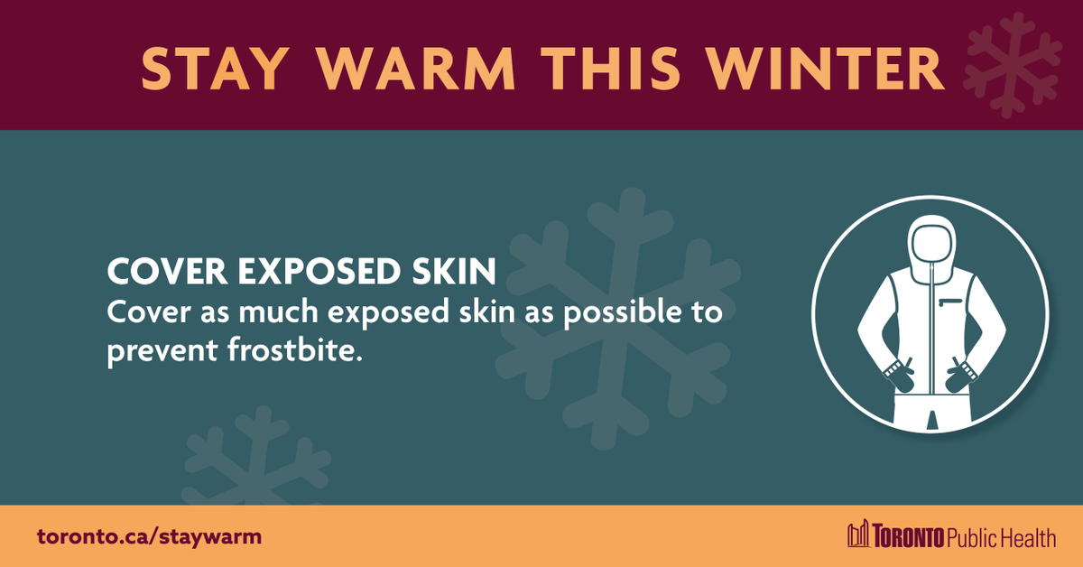 TOPublicHealth's tweet photo. The #ExtremeColdWeatherAlert continues for Toronto today. Avoid wearing wet clothing as you are more likely to develop #hypothermia if cold & wet. Get more tips to #StayWarm this winter: https://t.co/nEepGMZM7f https://t.co/PEj7CpLPtk