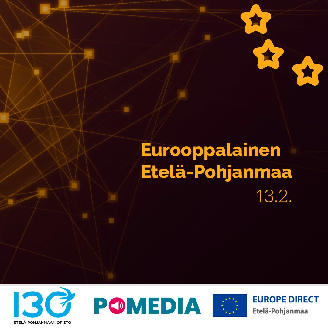 PomediaFi's tweet photo. Pomedia järjestää Eurooppalainen Etelä-Pohjanmaa -tapahtuman 13.2. @EPOpisto:lla yhteistyössä @EuropeDirectEP:n kanssa.
#EurooppalainenEteläPohjanmaa #EU
#EuroopanUnioni #Tulevaisuus #Uramahdollisuudet
#Digimurros #Pomedia https://t.co/Y0v7T2cbB3