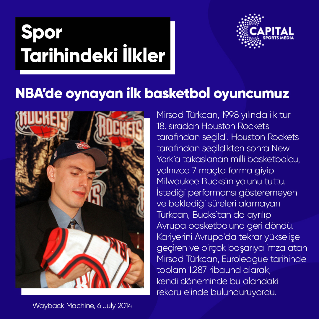 CapitalSportsM's tweet photo. Spor Tarihindeki İlkler serimize Nba'de oynayan ilk basketbol oyuncumuz Mirsad Türkcan ile devam ediyoruz... https://t.co/JyedFGnr2Z