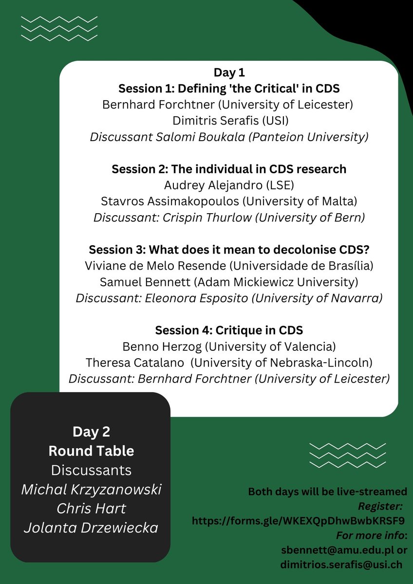 **ANNOUNCEMENT** 

Along with <a href="/DimitriSrf/">Dimitris Serafis | @dimitrisrf.bsky.social</a> we are organising a 2-day symposium entitled "Reassessing 'the Critical' in CDS".  March 21-22 at <a href="/USI_en/">USI University</a> in Lugano. 

The event will also be online and participation is encouraged! You can register here: forms.gle/WKEXQpDhwBwbKR…