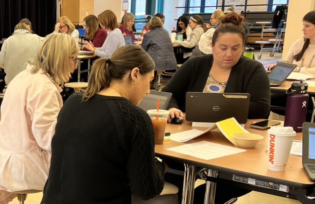heatherlynne65's tweet photo. Scenes from yesterday’s professional learning time with Grades 3-5 #DedhamPS educators. Together, we reviewed state expectations for narrative writing and scores our own students’ work! https://t.co/CATI0CL2Zk