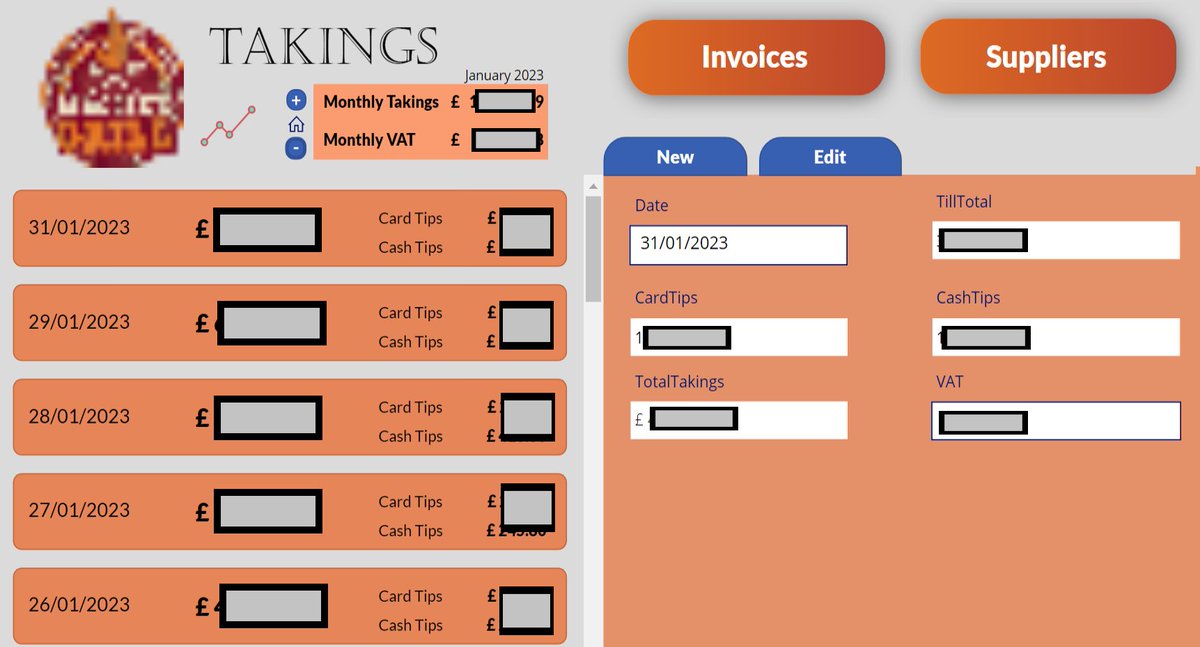 PowerCraggle's tweet photo. I built a #PowerApps for a restaurant over the weekend. Still needs a bit more finesse to it. No direction from the restaurant other than a need to track daily takings and an out of control pile of invoices

#M365 #PowerApps #PowerPlatform  #SharePoint #PowerAutomate https://t.co/CdZlnEajSO