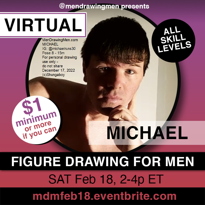 MenDrawingMen's tweet photo. Virtual artistic drawing session with MICHAEL

https://t.co/q6U7V2rnfV

https://t.co/7OvGhbJU9K

SAT Feb 18, 2-4p ET (NYC)
Our Eventbrite has a time zone chart.

#malemodel #malenude #figuredrawing #lifedrawing https://t.co/pBmDANHila