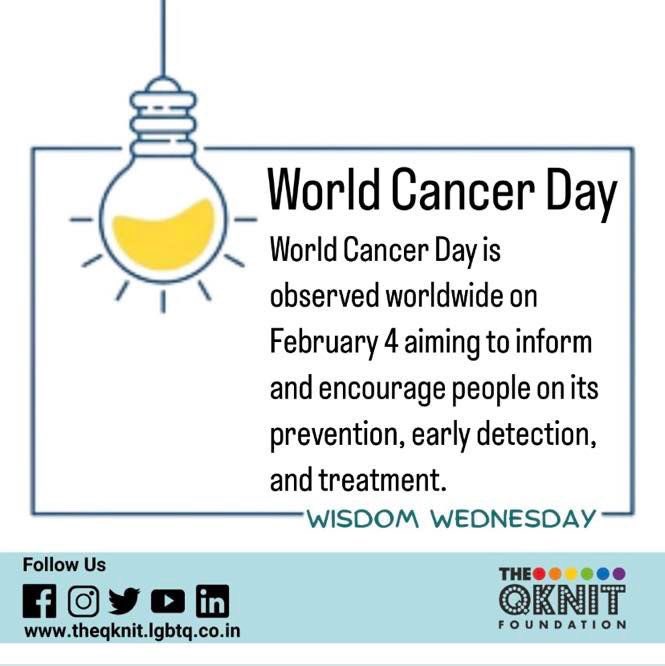 QKnitFoundation's tweet photo. In the 19th series of Wednesday Wisdom we are talking about World Cancer Day.

Please do like and share it in your circles.

#theqknit #queersamachar #queer #wisdomwednesday #wednesday #cancer #cancerday #treatment #medical #series #india #lgbt #lgbtq #worldcancerday https://t.co/H7eiqqgXtu