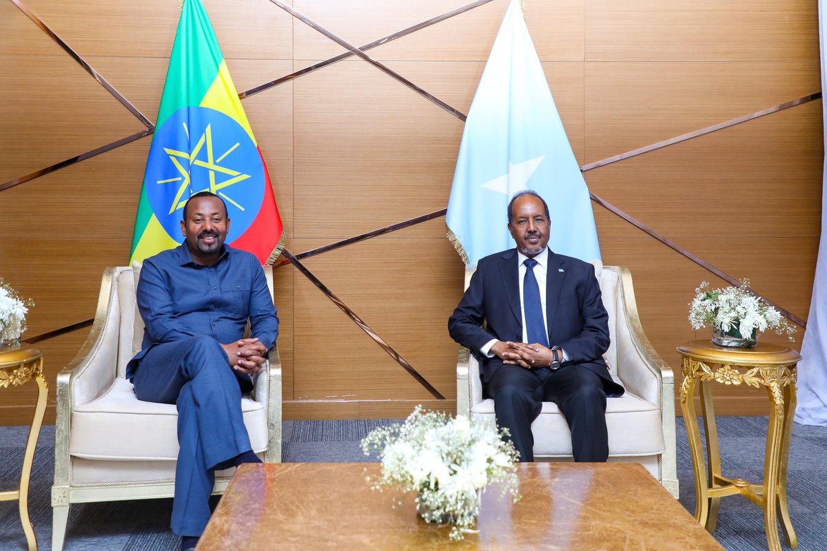 HassanSMohamud's tweet photo. I am glad to host fellow leaders @IsmailOguelleh @AbiyAhmedAli &amp; @WilliamsRuto for Somalia’s neighbouring States Summit.#Djibouti, #Ethiopia &amp; #Kenya have been integral to our counterterrorism efforts &amp; this summit reaffirms our resolve to rid our region of terrorism permanently. https://t.co/d9K47heye4