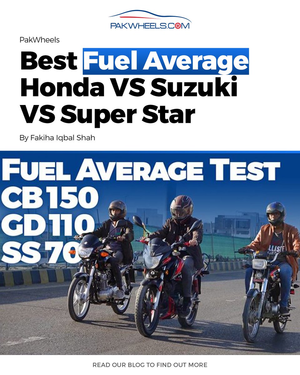 PakWheels's tweet photo. We are back with our challenge of putting different bikes to the test and finding out which one has the best fuel average out of them all.

Click here to read more: https://t.co/eREhMFKpYa

#pwblog #pakwheels #fuelaverage #cb150 #cd110 #ss70 https://t.co/7NIXG0p3zJ