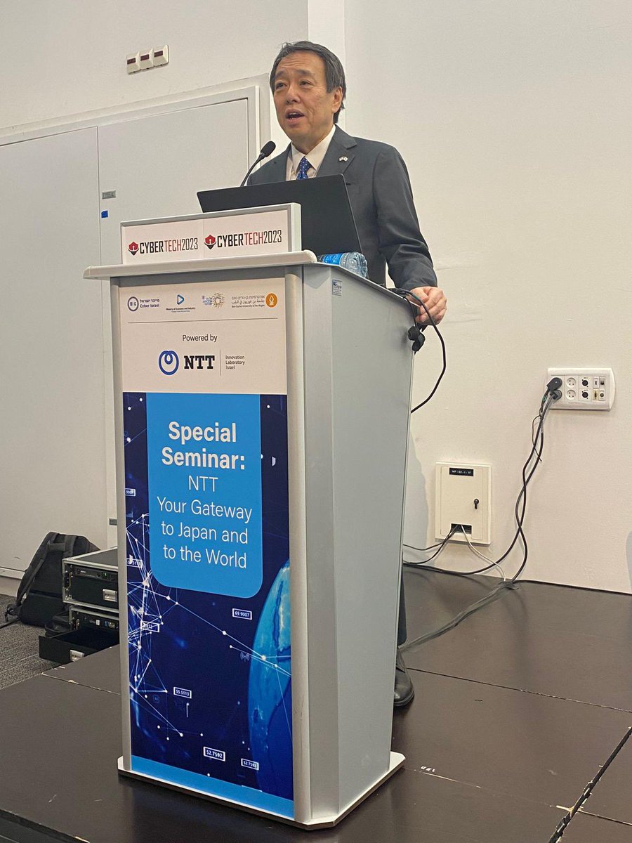 JapanEmb_Israel's tweet photo. השגריר מיזושימה השתתף השבוע בכנס Cybertech Global שנערך בת״א ונשא את דברי הסיום באירוע שערכה ענקית התקשורת היפנית NTT במסגרת הכנס. חברת @GlobalNTT פעילה מאוד בישראל במיוחד בתחום הסייבר-טק במטרה לקדם שיתופי פעולה עם הסטארטאפים הישראליים

(English Follows⬇️)
#cybertechtlv #TelAviv https://t.co/wOn7jAQ8bF