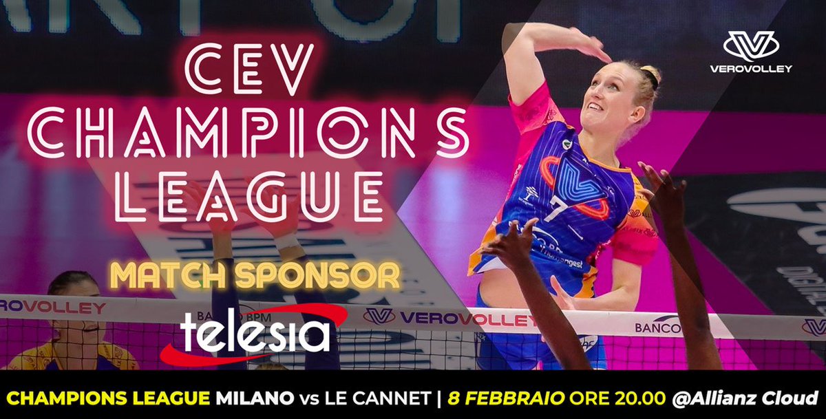 Champions League  - Telesia #MatchSponsor
Vero Volley Milano - Volero Le Cannet 
🗓️ 8/02 - Ore 20.00
📍Allianz Cloud Milano 
Vai su telesia.it e scopri come accedere al palazzetto a solo 1 euro! 
Sarà un grande spettacolo!