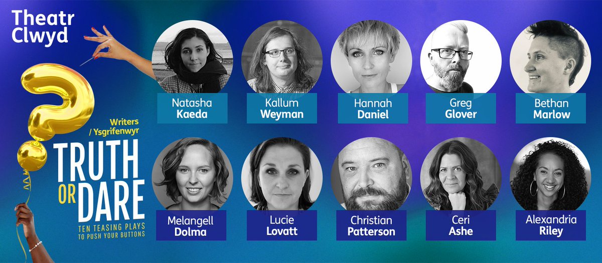 We're thrilled to announce the brilliant team of writers for our new production, Truth or Dare! 

Truth or Dare will showcase the finest talent from across Wales, in 10 brand new plays commissioned by us &amp; written by this lovely bunch ✒

Read more here: bit.ly/3jpDFPi