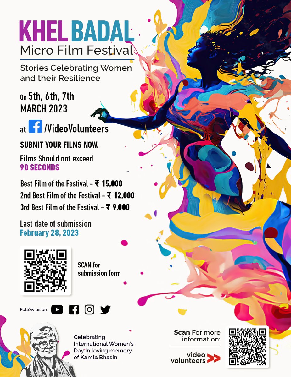 videovolunteers's tweet photo. Micro Film Festival, please find the submission link on the poster. #KhelBadal #ShortFilms #WomensDay https://t.co/Syufg4AsEZ