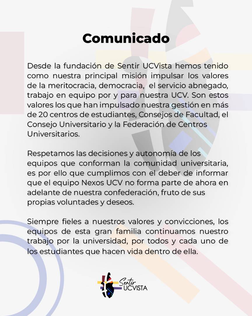 Sentir_UCVista's tweet photo. COMUNICADO DE SENTIR UCVISTA https://t.co/joKZOT1Cl2
