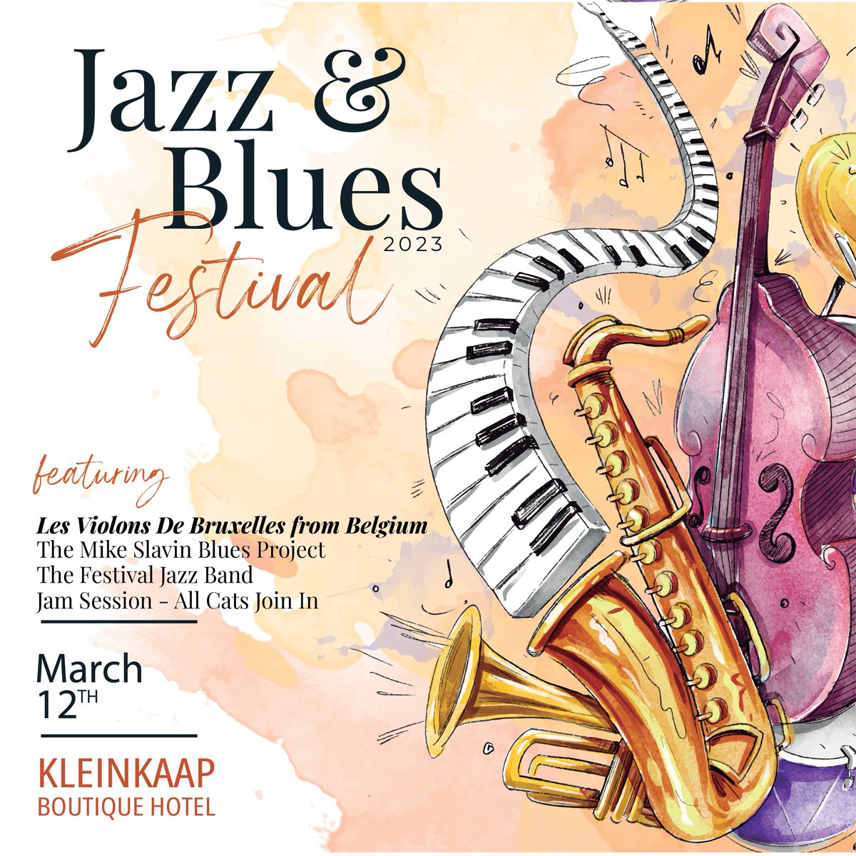 We are excited to announce the Jazz &amp; Blues Festival presented by Anthony Yoko &amp; Kleinkaap Boutique Hotel is back! 🎷
🗓 12 March 2023  ⏰ 11:00 till 18:00
📍 Kleinkaap Boutique Hotel in Centurion
🎫 R275 per person
#kleinkaap #musicinstruments #jazzmusic #jazzcats #centurion