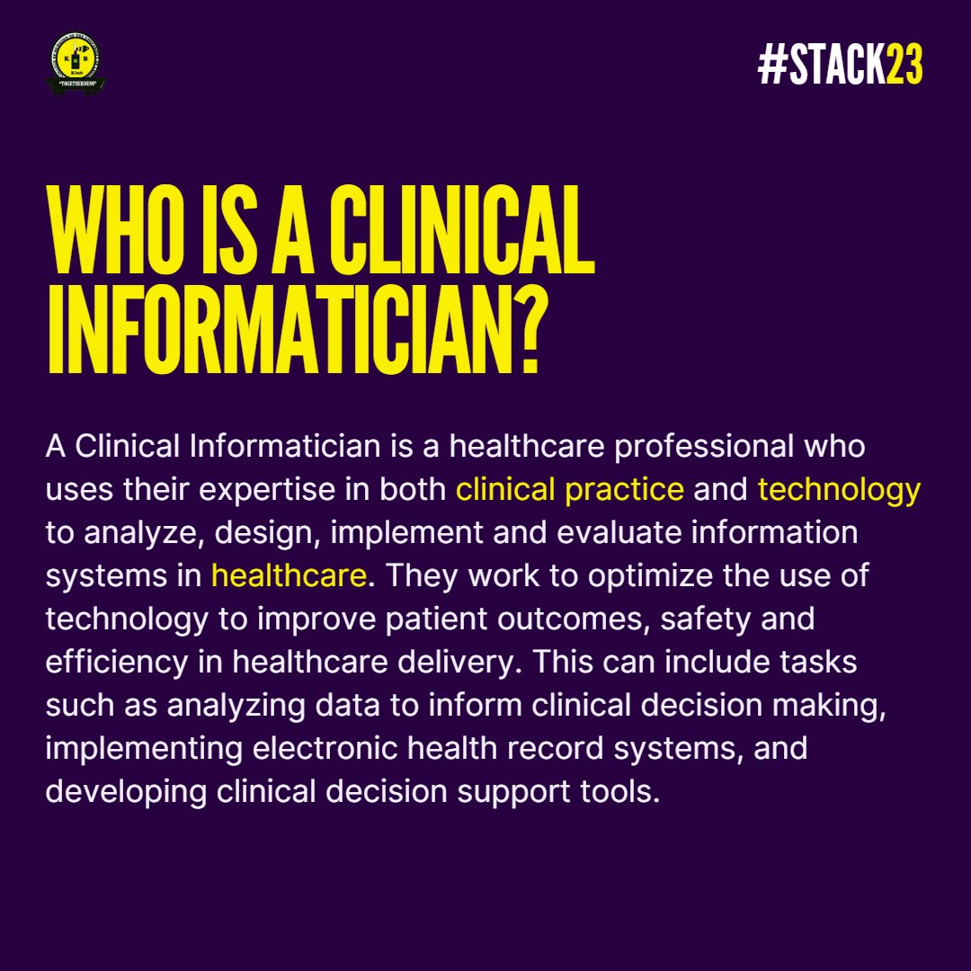 KBKLUB's tweet image. This is the core of Clinical Informatics.

The KB Klub has chosen to incorporate this exclusive niche into our KB Fellowship Program. We are excited to see what Clinical Informatics holds for the future!

The future of Healthcare is now.
#KBFELLOWSHIP #STACK23