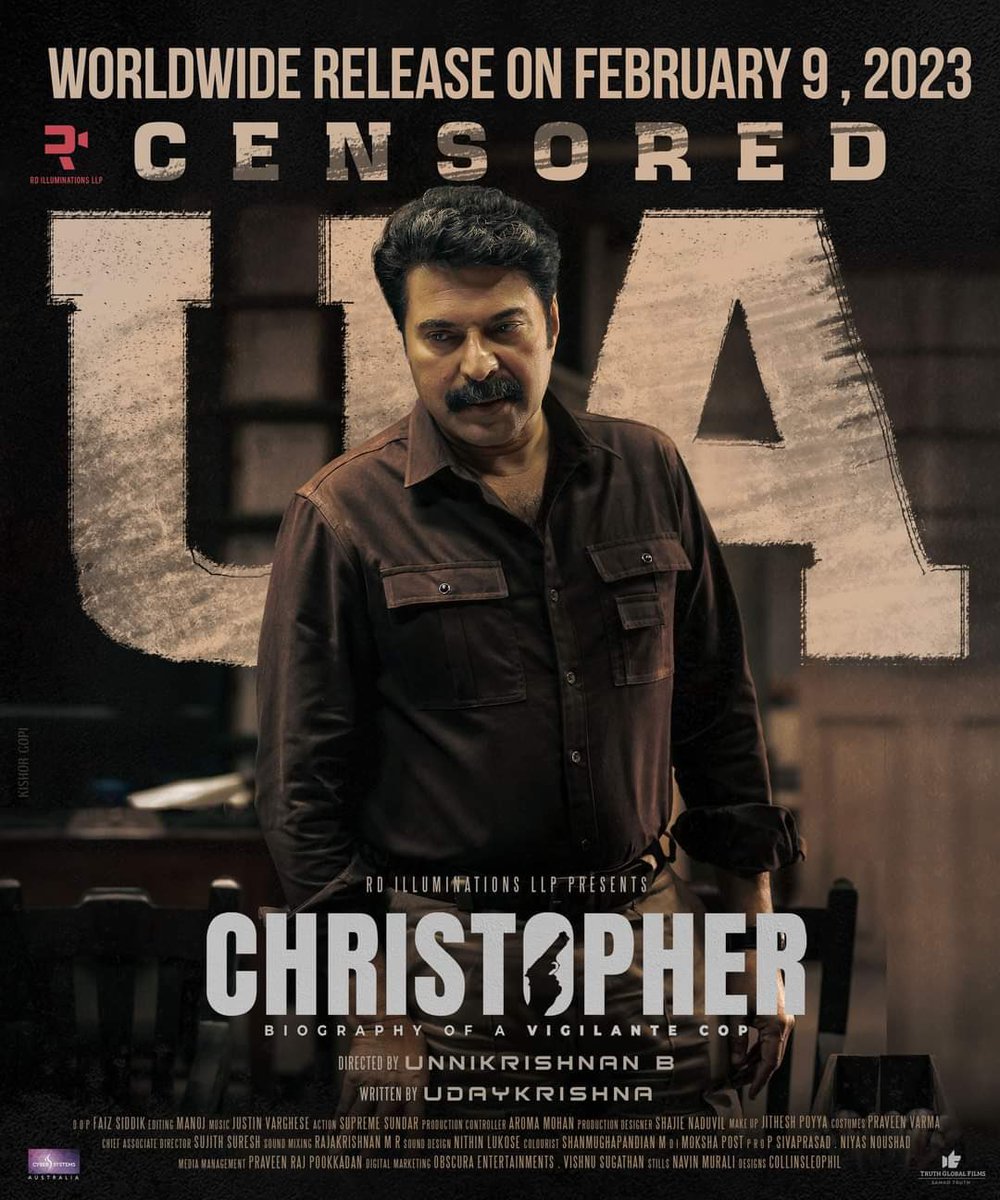 #Christopher censored UA, worldwide Feb 9, 2023 release!

@mammukka @unnikrishnanb
#Udayakrishna #RDilluminations
