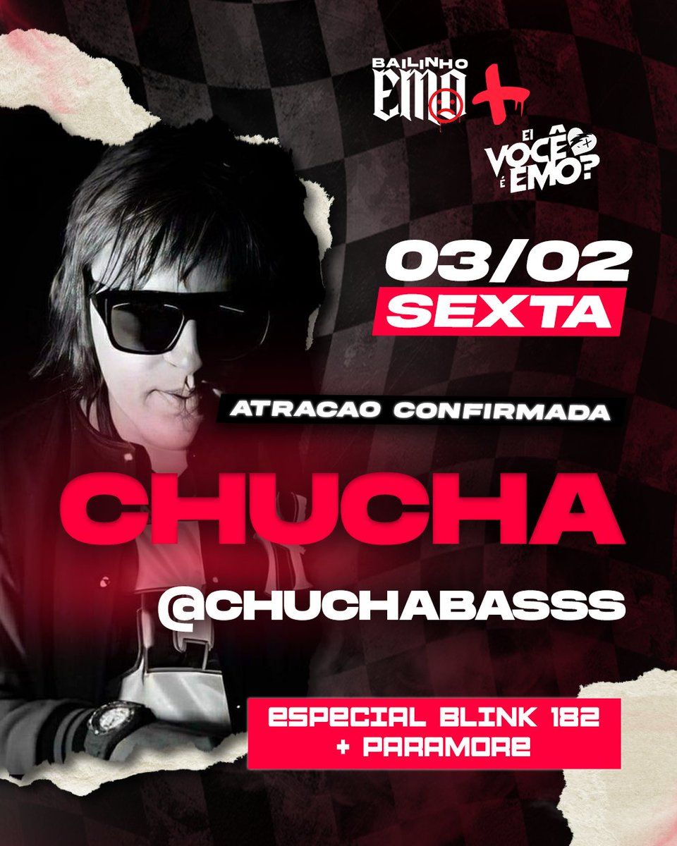 bailinhoemo's tweet photo. VAI TER MAIS DJ NO BAILEEE! 🔥

Pra tocar muito emo nacional temos nosso DJ @chuchabasss frescom um set lindo pra gente cantar e dançar muito! ❤️‍🔥

Reage emo, vem sarrar e chorar nesse feat de festas monstras, Bailinho Emo + Ei Voce É Emo? https://t.co/KBexlSBSMy