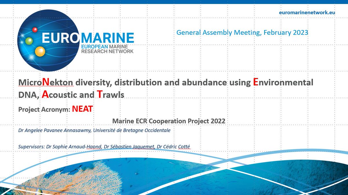 EM_OYSTER's tweet photo. ๐@Euromarine_tw Open Science Day, General Assembly and Steering Committee Meeting in Lisbon ๐ต๐น is ongoing!
@Angelee_Pavanee presented the 2022 OYSTER Marine ECR Cooperation Project funded by @EM_OYSTER
NEAT combines #eDNA, #Acoustic and #Trawls to study #micronekton ๐๐ฆ๐ฆ https://t.co/QHOmUeZCG1
