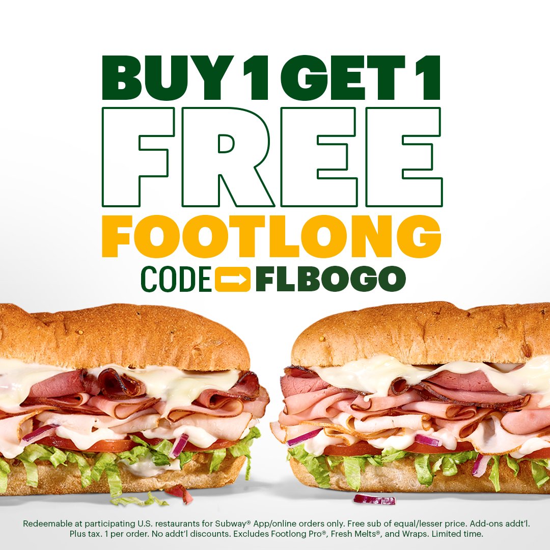 Subway Promo Code and Specials: Buy One, Get One Free Subs!