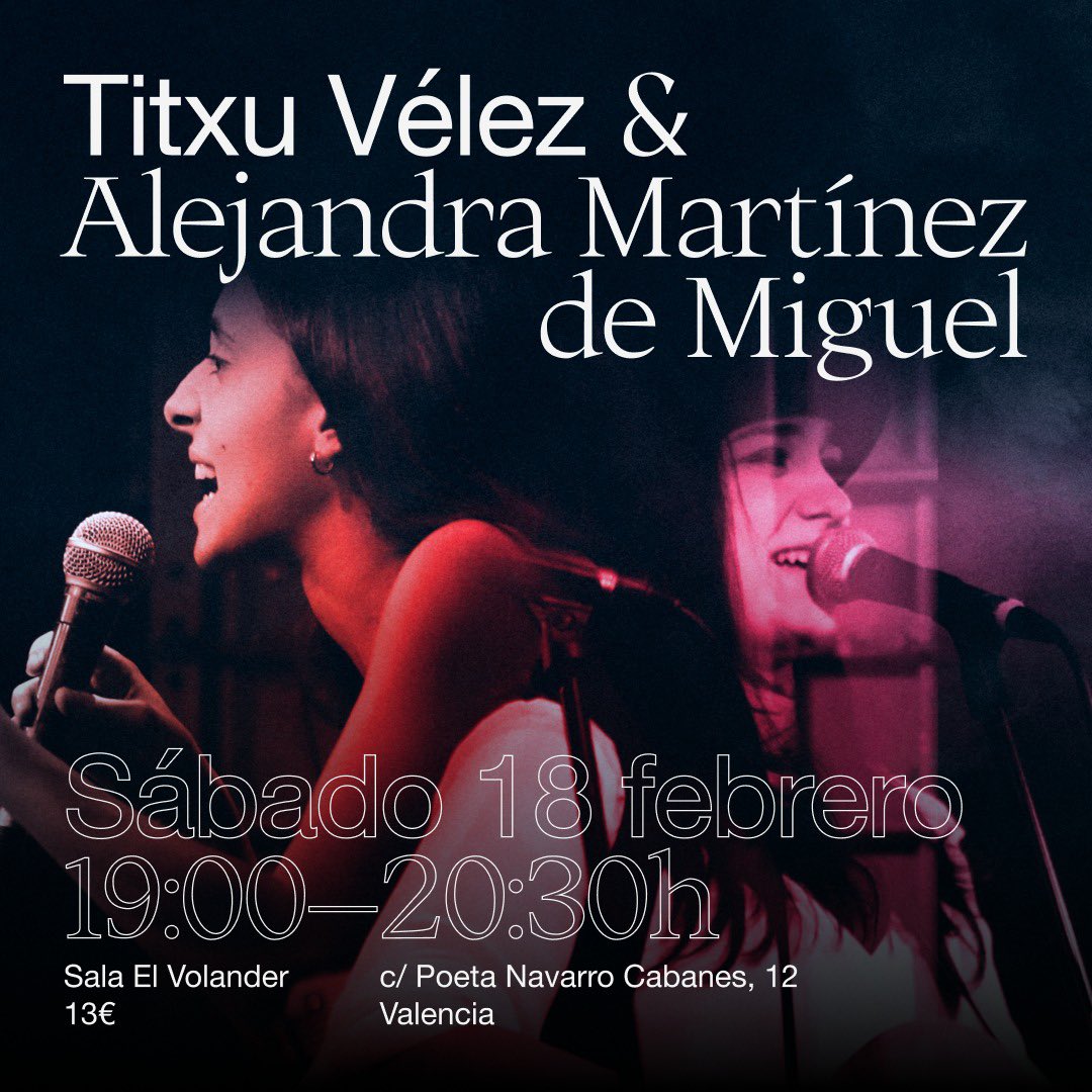 VALENCIA. 18 de febrero estoy ahí recitando con <a href="/VelezTitxu/">Titxu Vélez</a> ✨
Entradas en: ticketandroll.com/evento/alejand…