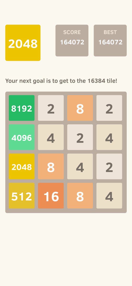 ludocxxvi's tweet photo. I scored 164072 points at 2048, a game where you join numbers to score high! @2048_game https://t.co/FmWq8955vp https://t.co/l1Gs3NPLpv