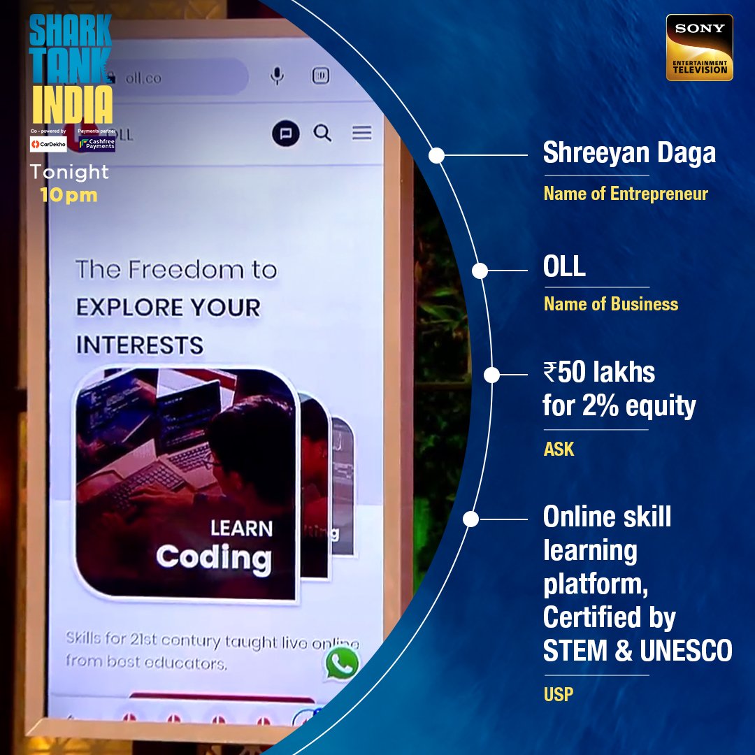 SonyTV's tweet photo. #PadCare, #SwadeshiBlessings, #OLL and #Febris which pitch will interest the Sharks and end up with a deal?
Don't forget to tune into #SharkTankIndia Season 2, tonight at 10 pm on Sony Entertainment Television & Sony LIV https://t.co/sS698xJ7rN