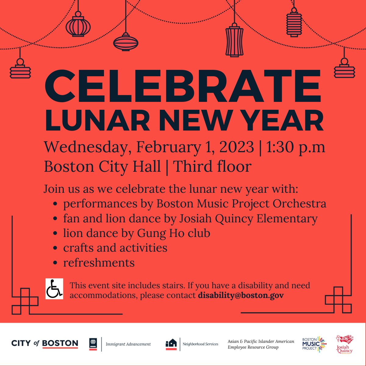 Join us this afternoon, February 1 at 1:30pm at City Hall! We're going to celebrate the lunar new year with some performances, activities, and food!