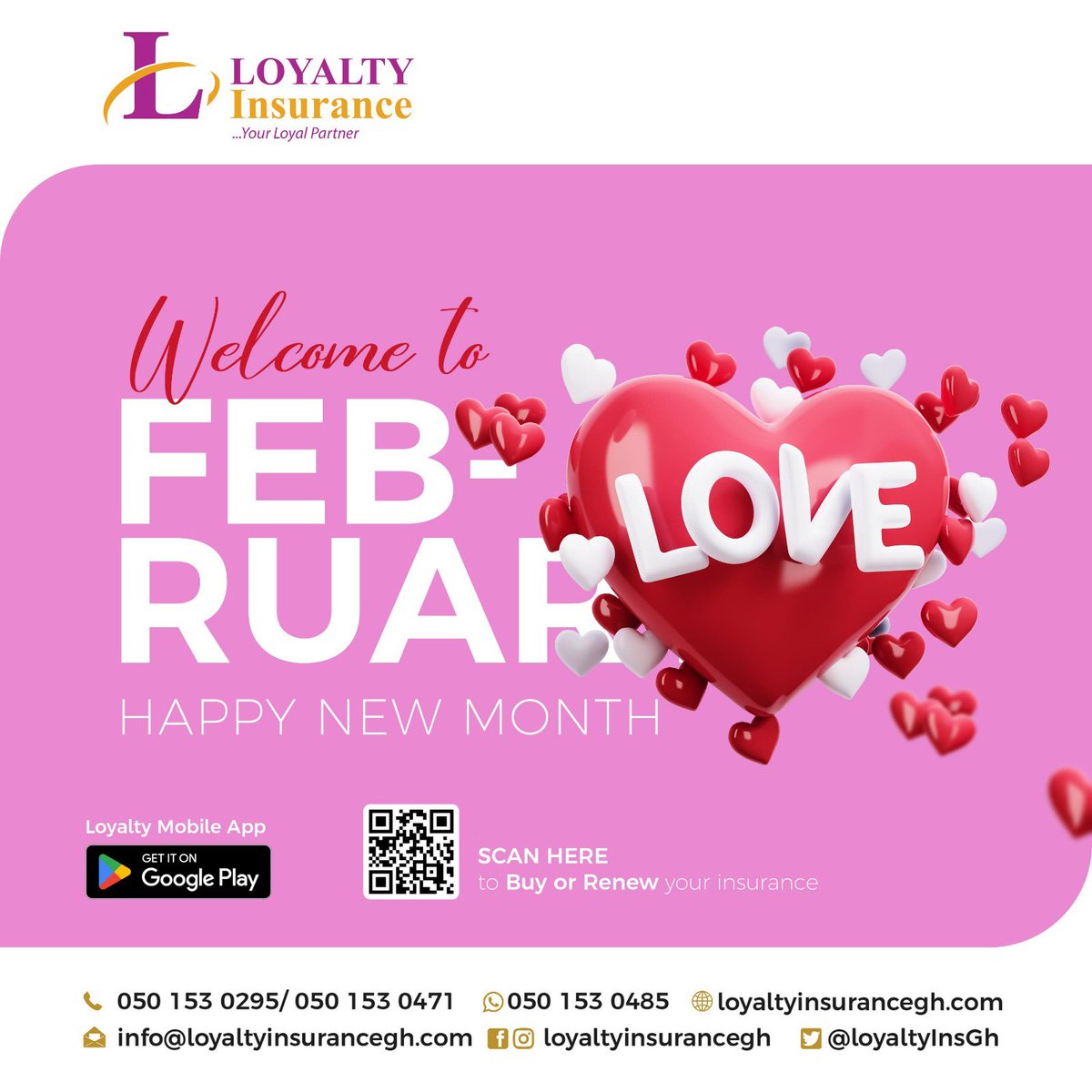 LoyaltyinsGh's tweet photo. Welcome to the month of Love with Loyalty Insurance 🥰 May the new month bring good tidings to you.
Download the Loyalty Mobile App from google playstore to enjoy the convenience of purchasing a policy from the comfort of your home.
#loyalty #loyaltyinsurance #loyaltyforyou https://t.co/WBdXT5yTiZ