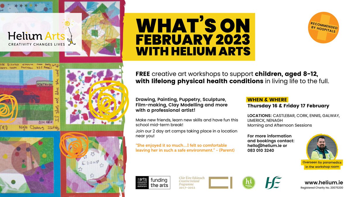 We are still taking bookings for our February mid-term camps. Closing date is this Friday. Sign up now and don't miss out! #creativitychangeslives #ArtsCouncilSupported #artsireland @artscouncil_ie  @creativeirl @HealthyIreland @HSELive  bit.ly/3GwZgfV